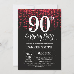 Convite de 90º Aniversário com Brilho Vermelho