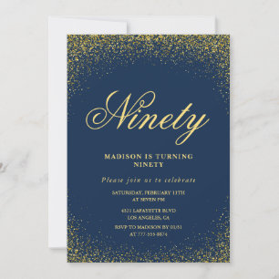 Convite de 90º aniversário elegante Dourado Marinh