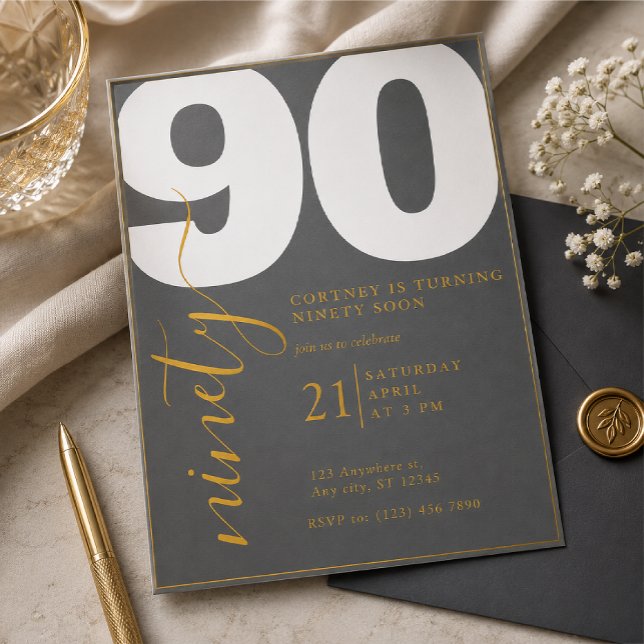 Convite de 90º Aniversário Elegante Impresso (Criador carregado)