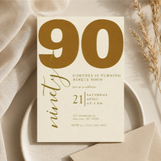 Convite de 90º Aniversário Elegante Impresso