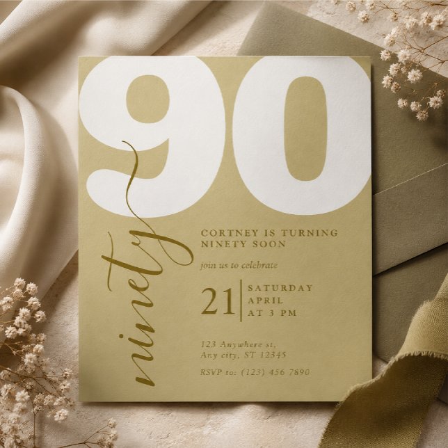 Convite de 90º Aniversário Elegante Impresso (Criador carregado)