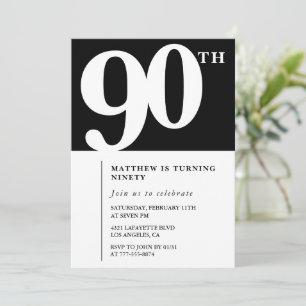 Convite de 90º aniversário preto Elegante Chique S