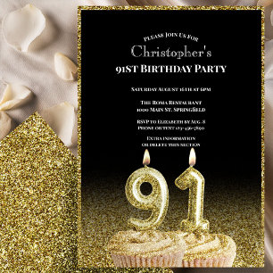 Convite de 91º Aniversário Preto e Dourado Para El