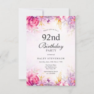 Convite de 92 Aniversário Floral Pastel Chic