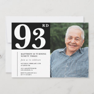 Convite de 93º aniversário de homens em foto preto