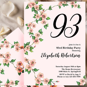 Convite de 93º Aniversário Floral em Rosa Bege