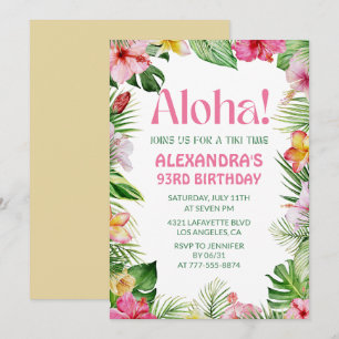 Convite de 93º aniversário havaiano Floral Tropica