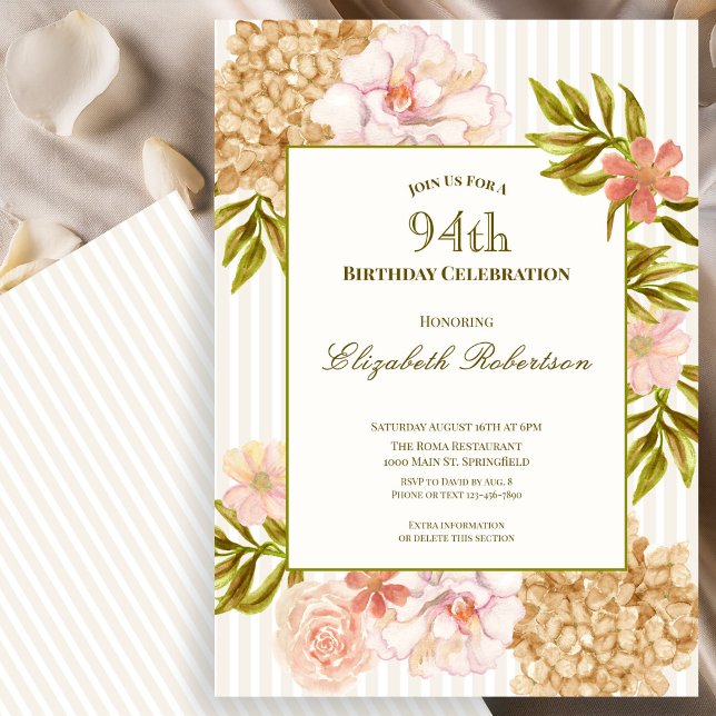 Convite de 94º Aniversário Flores de Outono Elegan (Criador carregado)