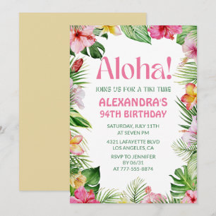 Convite de 94º aniversário havaiano Floral Tropica