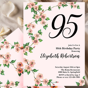 Convite de 95º Aniversário Floral em Rosa Bege