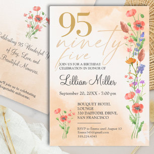Convite de 95 Anos Elegante com Flores Douradas
