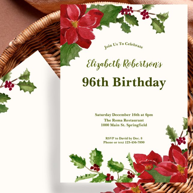 Convite de 96º Aniversário com Flora Elegante (Criador carregado)