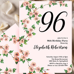 Convite de 96º Aniversário Floral em Rosa Bege