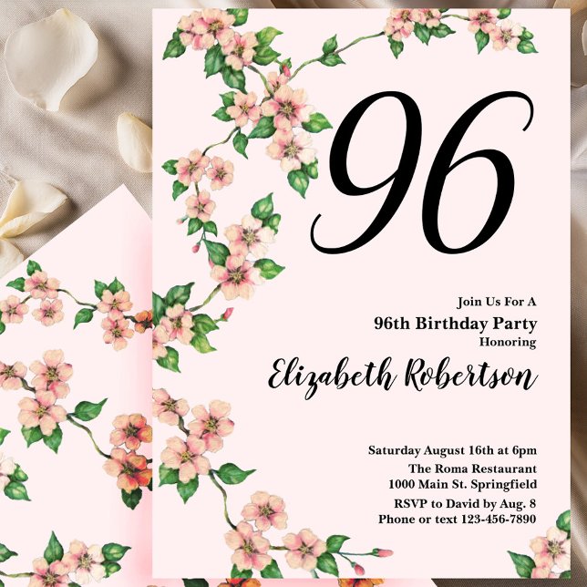 Convite de 96º Aniversário Floral em Rosa Bege (Criador carregado)