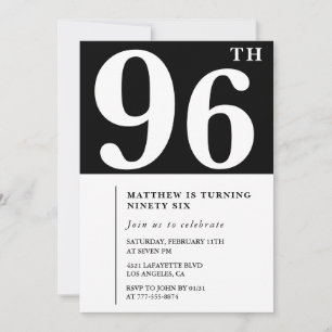 Convite de 96º aniversário preto e branco elegante