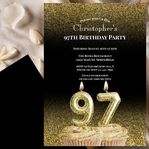 Convite de 97º Aniversário Preto e Dourado Para El