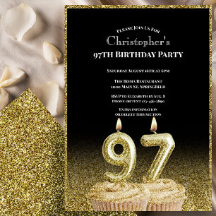 Convite de 97º Aniversário Preto e Dourado Para El
