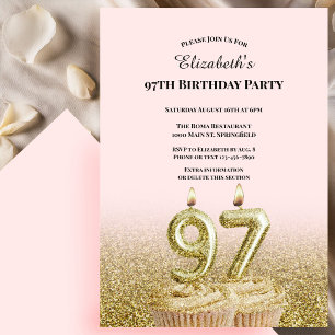 Convite de 97º Aniversário Rosa e Dourado Para Ela
