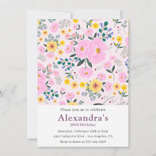 Convite de 98º aniversário Floral Rosa Boho Elegan