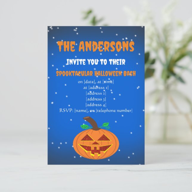 Convite de Abóbora de Halloween Vermelha (Em pé/Frente)