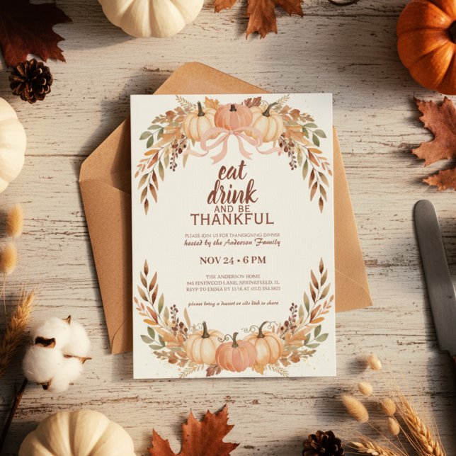 Convite de Ação de Graças com Abóbora em Aquarela (thanksgiving dinner invitation

)
