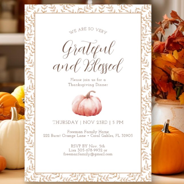 Convite de Ação de Graças de Abóbora em Aquarela E (Fall Watercolor Thanksgiving Invitation)