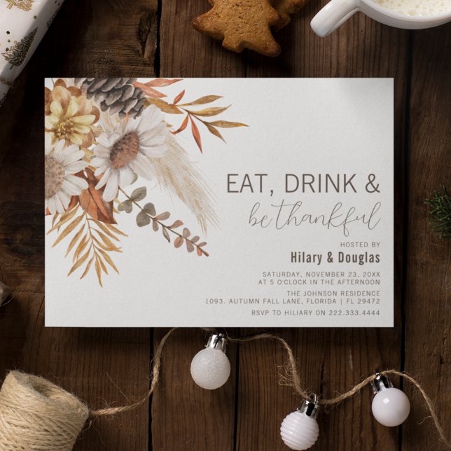 Convite de Ação de Graças de Folhas de Outono e Fl (Criador carregado)