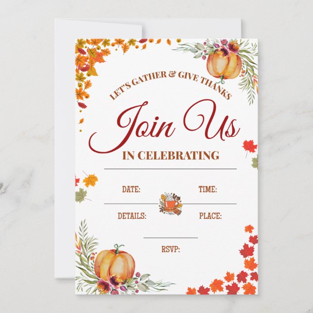 Convite de Ação de Graças de Outono com Abóboras (Frente)
