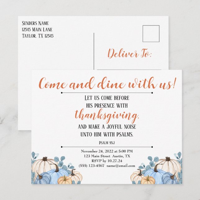 Convite de Ação de Graças Escrito na Escritura Pom (Frente/Verso)