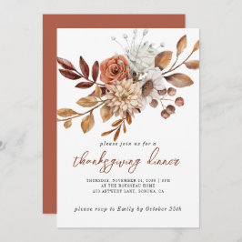 Convite de Ação de Graças Floral Ferrugem de Outon