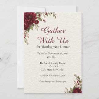 Convite de Ação de Graças para Jantar Floral Elega