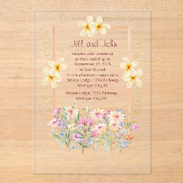 Convite de Acrílico para Casamento Floral de Flore