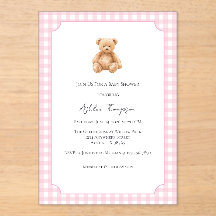 Convite de Acrílico para Chá de Bebê Urso Teddy Cl