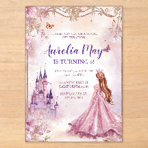 Convite de Acrílico Rosa Dourado Princesas Meninas