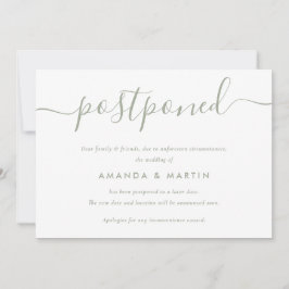 Convite de Adiamento de Casamento em Verde Sage Mo