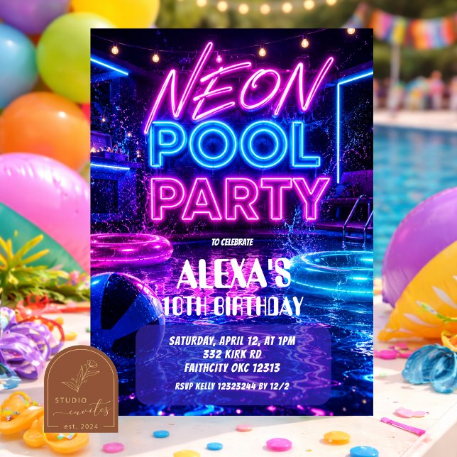 Convite de adolescente menina para festa na piscin (Criador carregado)