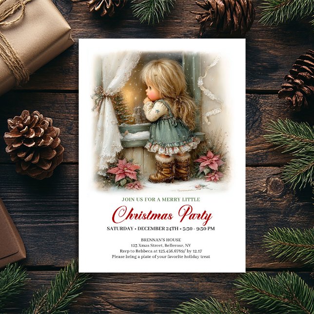 Convite de Alegria de Férias Menina Fofa Cena de I (Holiday Cheer Invitation Cute Girl Winter Scene Art)