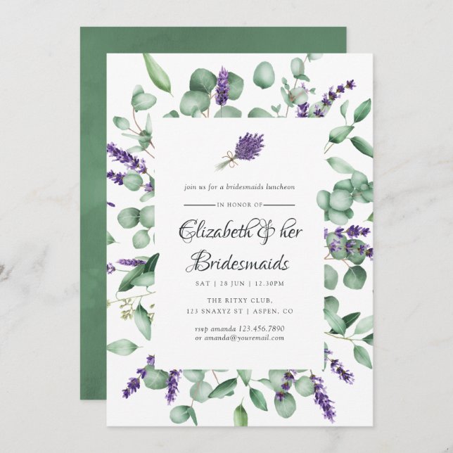 Convite de Almoço das Damas de Honra com Verde Euc (Frente/Verso)