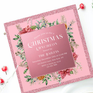 Convite de Almoço de Natal Poinsettia Brilho Rosa