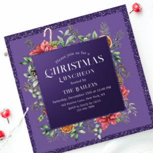 Convite de Almoço de Natal Poinsettia com Brilho R