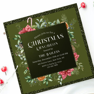 Convite de Almoço de Natal Poinsettia Verde com Br