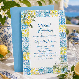 Convite de Almoço de Noiva com Azulejo Azul Medite