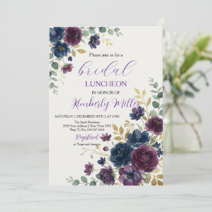 Convite de Almoço de Noiva com Floral Roxo