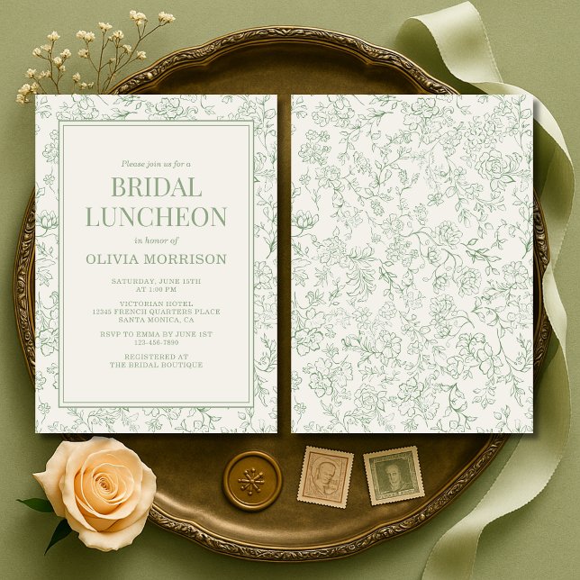 Convite de Almoço de Noiva Floral Francês Verde Sa (Criador carregado)