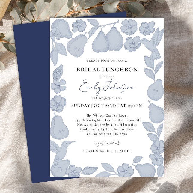 Convite de Almoço de Noivado Azul Empoeirado Pérol (Bridal Luncheon Invite)