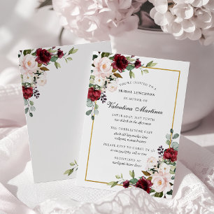 Convite de Almoço Nupcial Floral Rosa Vermelho Bor