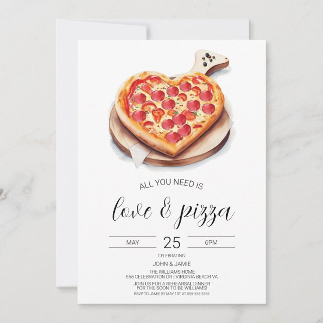 Convite de Amor & Pizza, Chá de Casal Engajado (Frente)