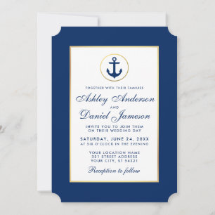 Convite de Âncora Azul de Casamento Náutico W