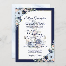 Convite de Âncora Floral Elegante de Casamento Náu