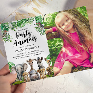 Convite de Animais da Festa na Selva com Foto